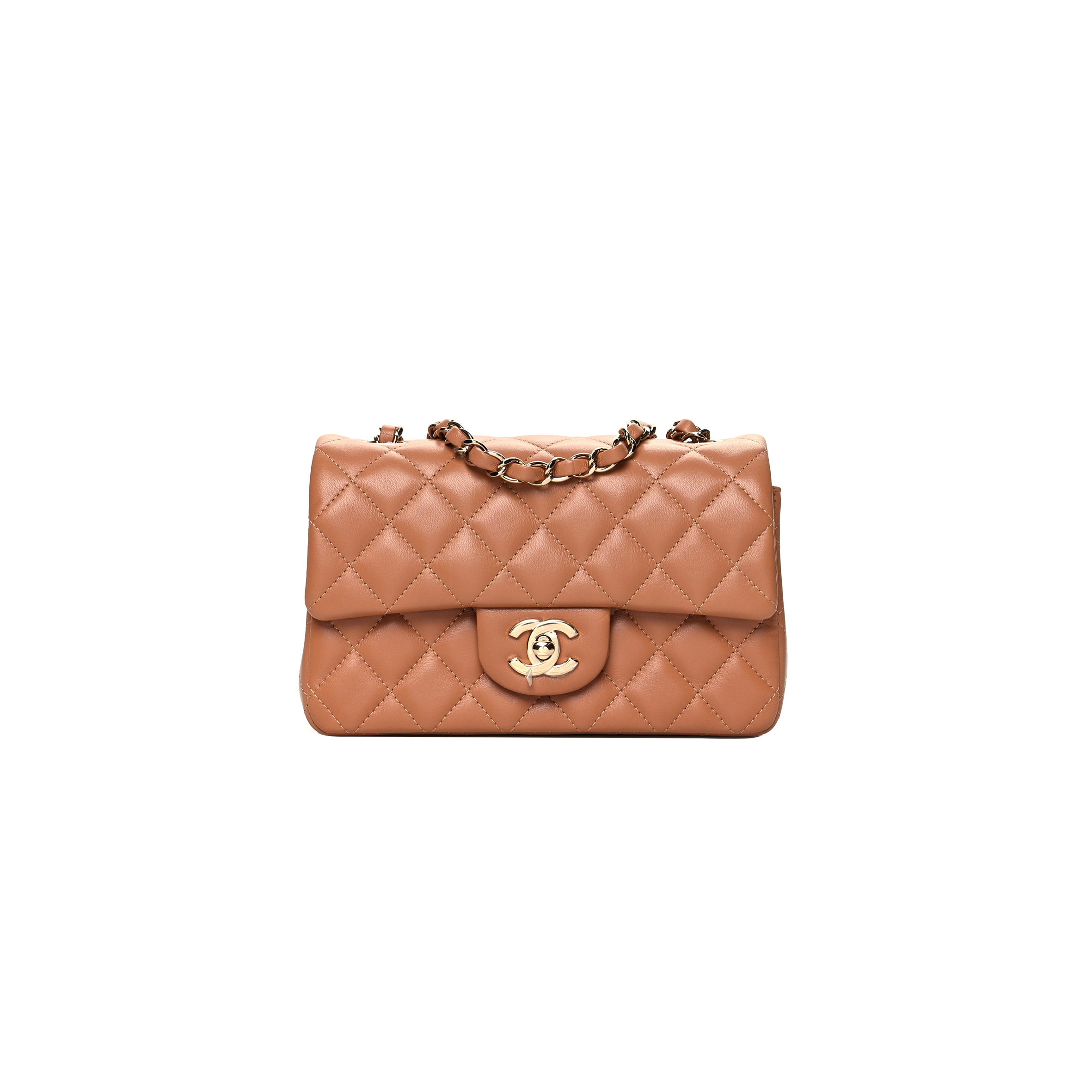 CHANEL LAMBSKIN QUILTED MINI RECTANGULAR FLAP BROWN AS1116 (20*13*6cm)